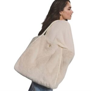 NWT Large Faux Fur Tote Bag + Faux Leather Fringe Tote By Victoria Secret